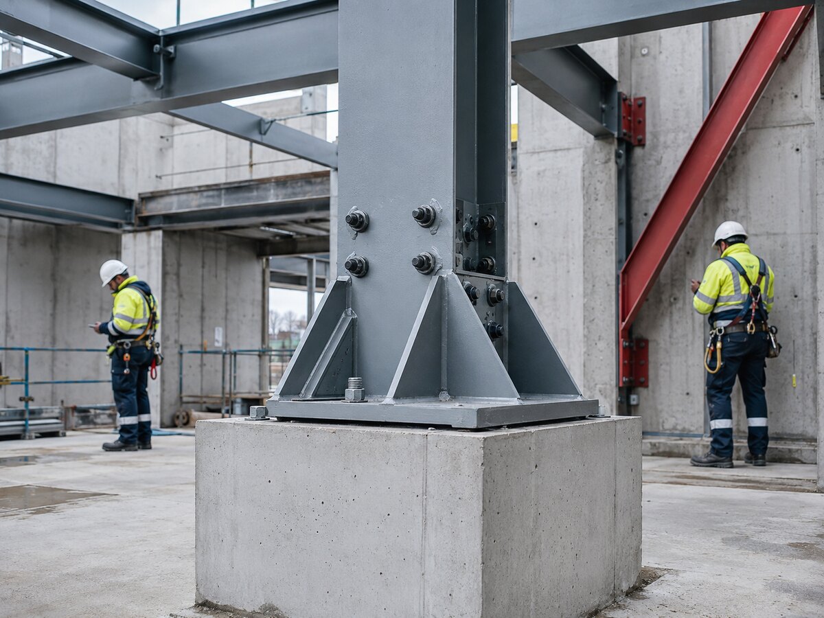 Stahlkonstruktion auf einem Betonfundament